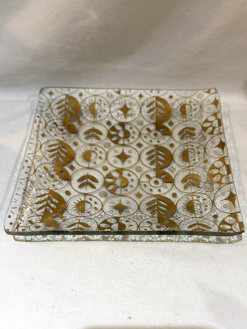 Georges Briard Forbidden Fruit 5.75" Square Textured Glass Dish VTG MCM